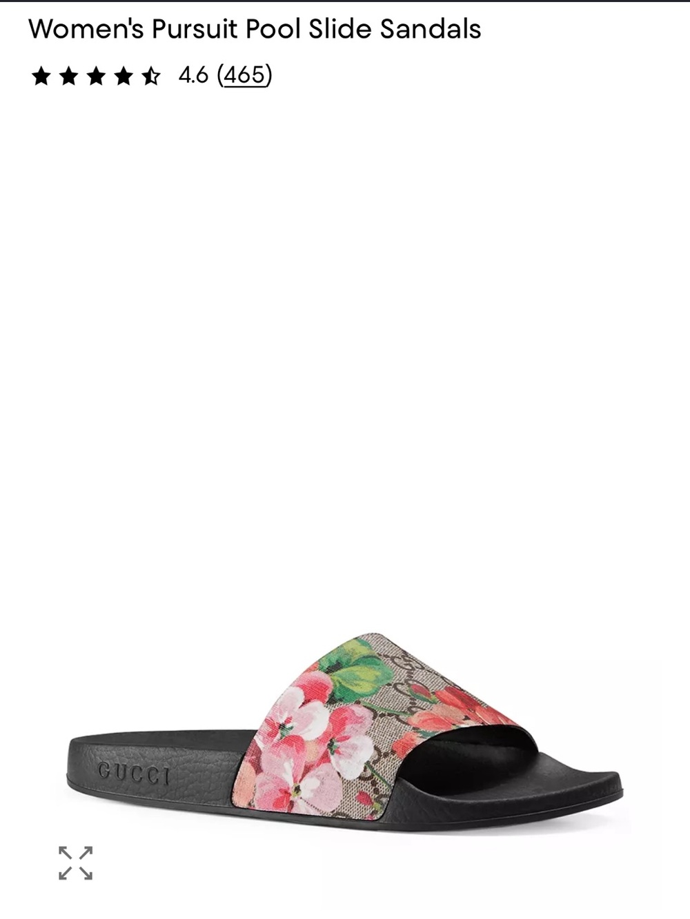 Gucci Black Slide Sandals with Pink Floral GG Strap
